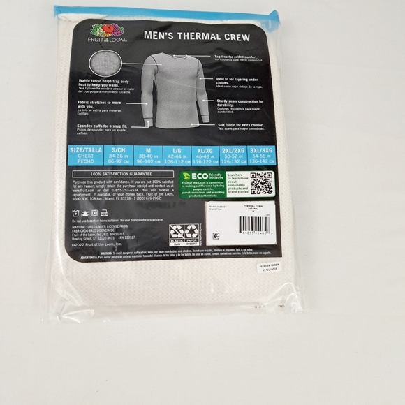 Fruit of The Loom Men's Thermal Crew Neck Shirt, Cream, Size M - Picture 3 of 6